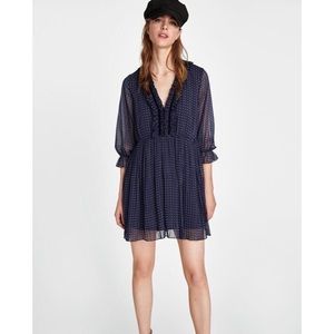 Zara Polka Dot Dress Ruffle Blue Size Small